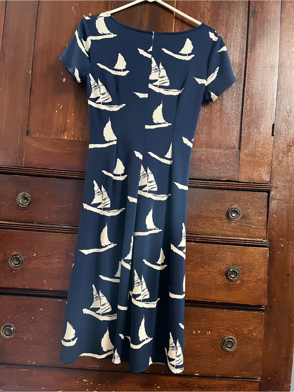 Navy Sailboat Twist-Front stretchy Dress nautical - Picture 5 of 11